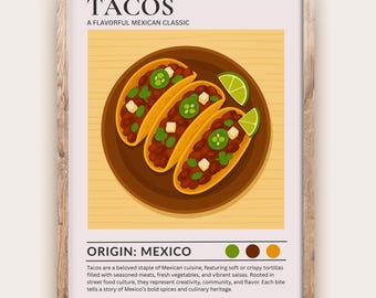 Tacos Kitchen Print Mexican Food Poster Vintage Culinary Art Kitchen Wall Art Street Food Decor Dining Room Chef Artwork