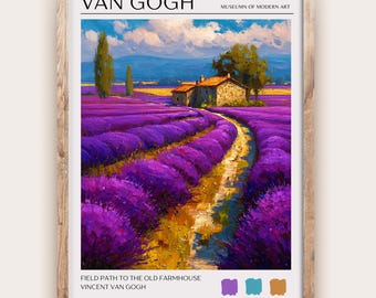 Vincent van Gogh Lavender Hills Poster Impressionist Landscape Print Provence Countryside Art Purple Field Painting for Classic Home Decor