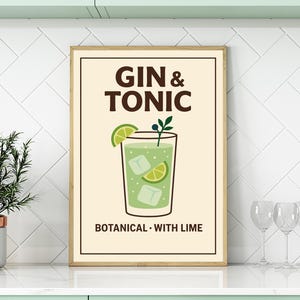 Gin and Tonic Poster Cocktail Wall Art Classic Drink Print Home Bar Decor Modern G&T Artwork Mixology Poster Gift for Gin Lovers