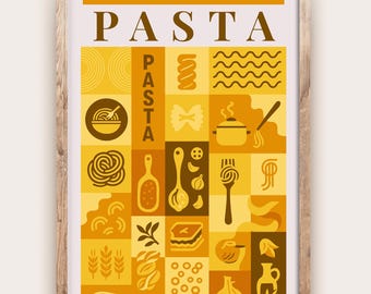 Pasta Kitchen Print Italian Food Poster Vintage Culinary Art Kitchen Wall Art Italian Cuisine Decor Dining Room Chef Artwork