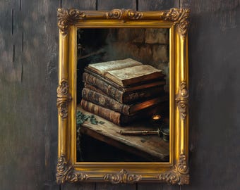Oude leergebonden alchemie boeken Cottagecore print poster vintage magische kunst donkere academische antieke illustratie betoverde studie esthetiek