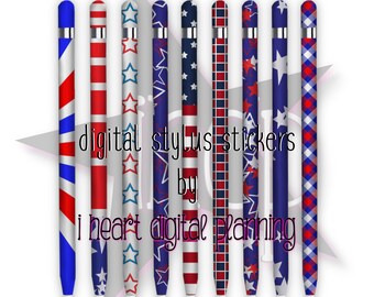 Red White and Blue Digital Stylus Stickers, Decorated Digital Stylus PNG, Digital Planner Accessories, Digital Planning Stylus Clipart