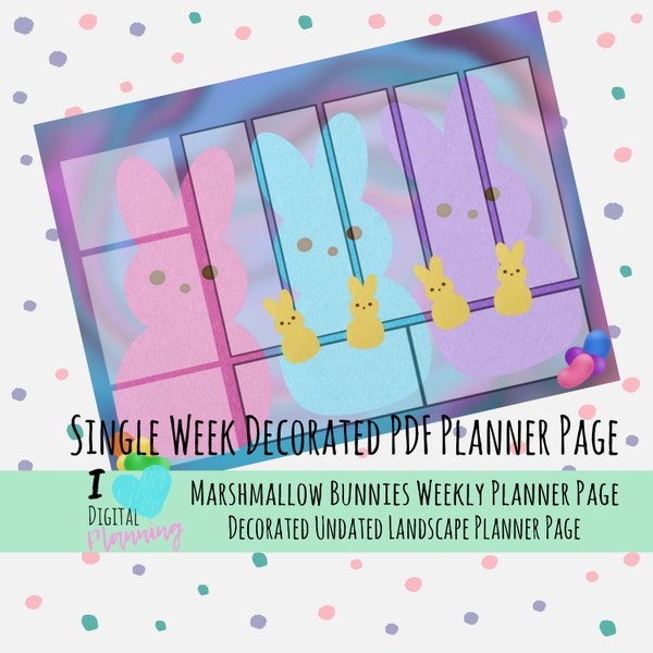 Marshmallow Bunnies - Single Week Decorated PDF Planner Page in Landscape, Ready to Import or Print, Undated