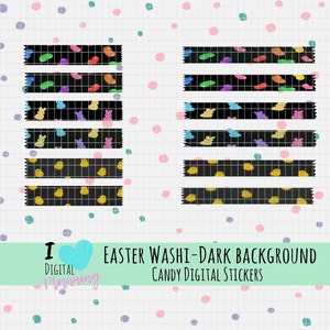 Easter Washi Digital Planner Stickers Dark Background Version, PNG and Goodnotes file, Easter Candy Bunnies Clipart, Spring Candy Stickers