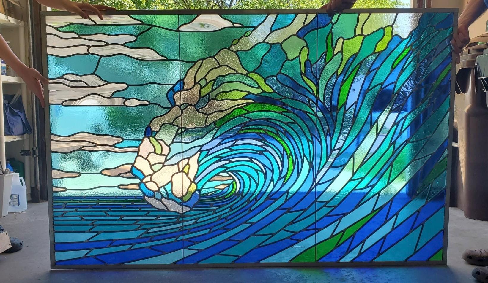 Ocean Wave Stained Glass Window Panel - Etsy