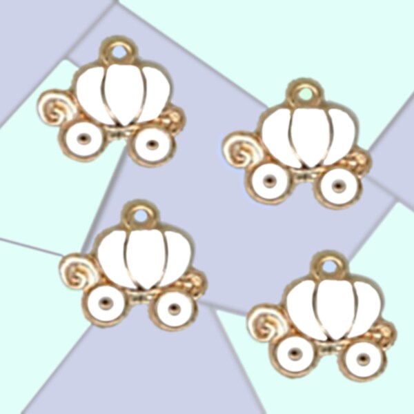 Pumpkin Carriage Charm | White and Gold Tone Carriage Charm for Bracelet or Necklace | Girls Charm Bracelet | Nursery rhyme Charm  |