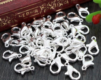 20 x 12mm Rhodium Lobster Clasp | DIY Jewellery Making | Parrot Clasp for Bracelets and Necklaces | Lobster Closure for Necklaces