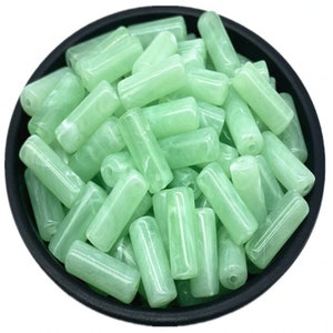 Seafoam Green Tube Beads 8 x 20mm | Imitation Marble Beads | Big Beads | 2mm Hole Beads