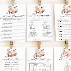 Fall Bridal Shower Games Bundle, 12 Games, Floral Pumpkin  Bridal Shower Games Pack, Editable Games Bundle
