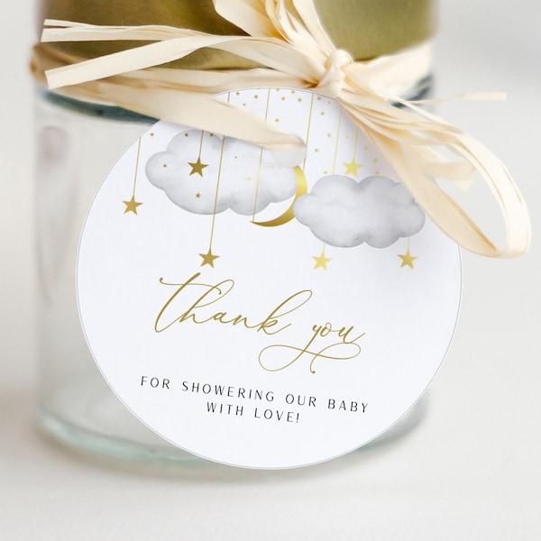 Editable Twinkle Twinkle Little Star Baby Shower Favor Tags, Gold  Moon Stars  Thank You Tags, INSTANT DOWNLOAD