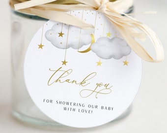 Editable Twinkle Twinkle Little Star Baby Shower Favor Tags, Gold  Moon Stars  Thank You Tags, INSTANT DOWNLOAD