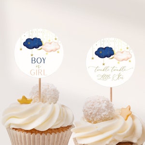 Cupcake Topper, Editable Twinkle Twinkle Little Star Cupcake Toppers, Gender Reveal Cupcake Decorations, INSTANT DOWNLOAD |  GNTTLS