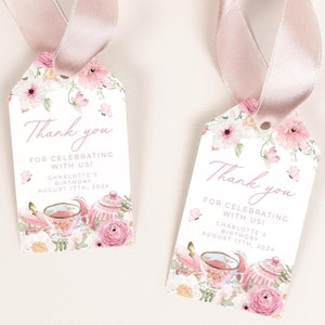 Etiquetas para lembrancinhas de chá, etiquetas para presentes de aniversário para chá de bebê, etiquetas florais rosa para meninas, download instantâneo