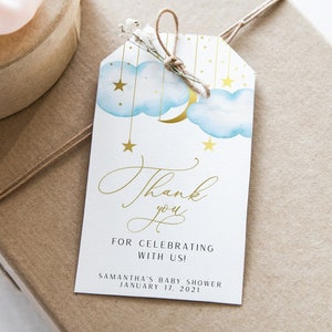Editable Twinkle Twinkle Little Star Baby Shower Favor Tags, Gold  Moon Stars  Thank You Tags, INSTANT DOWNLOAD | BTTLS