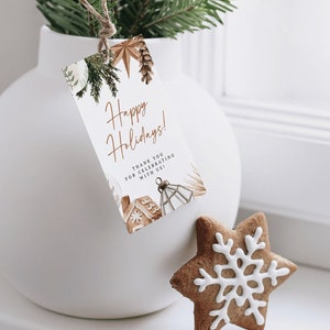 Vakantie cadeau tag, Happy Holidays tag, afdrukbare kerstcadeau tag, bewerkbare tekst, winter gunst tag | DIRECTE DOWNLOAD