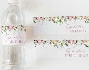 Tropical birthday water bottle labels, Summer party bottle labels, Printable bottle labels, Aloha Birthday Labels, Editable template