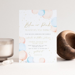 Gender Reveal Einladung, Blau und Rosa Gender Reveal Party Invite, Gender Reveal Balloons Card | SOFORTIGER DOWNLOAD | B01