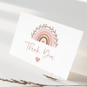 Carte de remerciement pliée arc-en-ciel Boho | 3,5 x 5" | TÉLÉCHARGEMENT INSTANTANÉ | Carte de remerciement de douche de bébé en terre cuite BR01