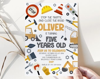 Construction Birthday Invitation: Excavator Party, Editable Template