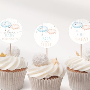 Silver Gender Reveal Cupcake Toppers, Boy or Girl Cupcake Decoration, Twinkle Twinkle Little Star Cupcake Toppers,  Moon Stars  | ISGR1