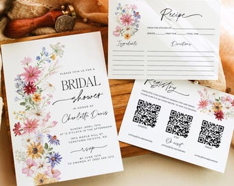 Paquete de invitaciones para despedida de soltera con flores silvestres: Conjunto de invitaciones florales (descarga digital)