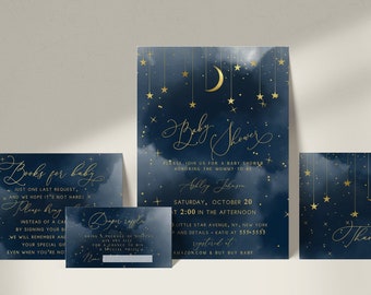 Moon Stars   Invitation Suite , Gold Moon and Stars Invitation Set, Little Star Baby Shower Invitation, INSTANT DOWNLOAD