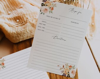 Recipe Card, Printable Recipe Card, Bridal Shower Recipe Card, Fall Floral Recipe Card | EDITABLE | INSTANT DOWNLOAD