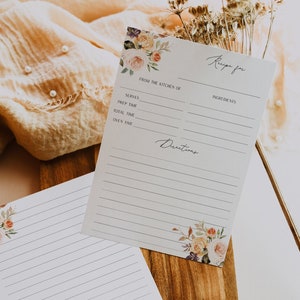 Rezeptkarte, druckbare Rezeptkarte, Brautparty-Rezeptkarte, Herbstblumenrezeptkarte | EDITIERBAR | SOFORTIGER DOWNLOAD