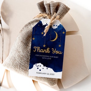 Twinkle Twinkle Little Star Favor Tags, EDITABLE, Baby Shower Decorations, Birthday Thank You Tags, Gold Tags, Printable Gift tags, Digital