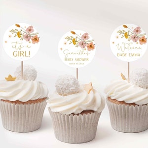 Wildflower Babyparty Cupcake Toppers Vorlage