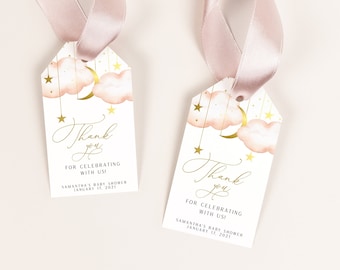 Editable Twinkle Twinkle Little Star Baby Shower Favor Tags, Gold  Moon Stars  Thank You Tags, INSTANT DOWNLOAD, PTTLS