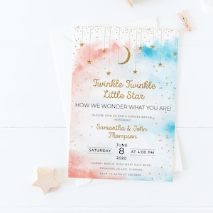 Gender Reveal uitnodiging, Gender Reveal Card, Twinkle Twinkle Little Star Gender Reveal uitnodiging, jongen of meisje uitnodigen, blauw en roze