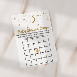 Baby Shower Bingo Game,Twinkle Twinkle Little Star Baby Shower Game,  Moon Stars  Game, Gold Baby Shower Game, Instant Download | GTTLS