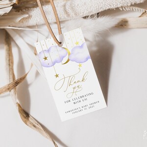 Lavendel und Gold Twinkle Twinkle Little Star Baby Shower Favor Tags, Gold Moon Stars Thank You Tags | SOFORTIGER DOWNLOAD | LTTLS