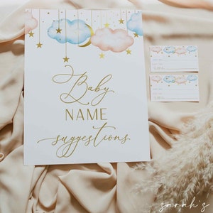Name Suggestions sign + cards, Twinkle Twinkle Little Star Gender Reveal Game, Gold Moon Stars Baby Shower Game | INSTANT DOWNLOAD | GTTLS