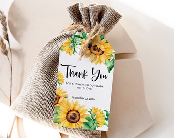 Sunflower Favor Tags, Sunflower Baby Shower Thank You Tags, Watch Me Grow Tags, Sunflower Birthday Tags, Instant Download