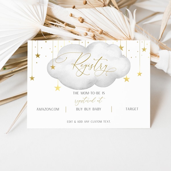 Registry Card, Twinkle Twinkle Little Star Baby Shower insert,  Gray and Gold | EDITABLE | INSTANT DOWNLOAD