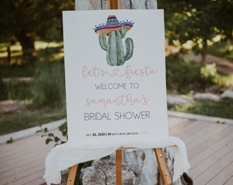 Fiesta Bridal Shower Sign, Let's Fiesta Bridal Shower Welcome Sign, Printable Bridal Template