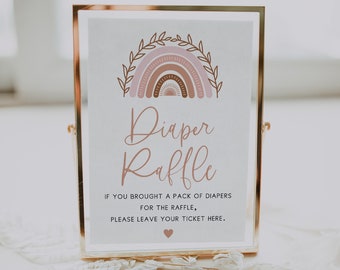 Diaper Raffle Sign, Bohemian Rainbow Baby Shower Diaper Raffle Sign, 8x10" | 5x7" ,  Terracotta Baby Shower Table Sign BR01