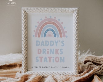 Daddy's Drinks Sign, Bohemian Gender Reveal Sign, Bohemian Rainbow Baby Shower Drinks  Sign, 8x10", Table Sign, Instant Download | BHRGR