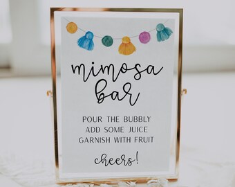 Fiesta Bridal Shower Mimosa Bar Sign, cartello a tema Le'ts Fiesta Bridal Shower, 5x7, Download istantaneo