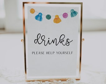 Segno di bevande Fiesta Bridal Shower, cartello a tema Le'ts Fiesta Bridal Shower, 5x7, download istantaneo