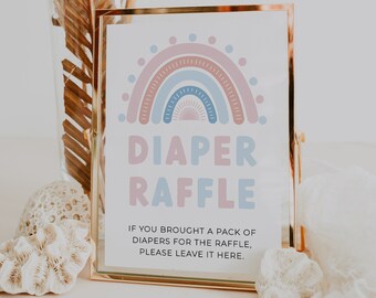 Diaper Raffle Sign,     Gender Reveal sign,     Rainbow Baby Shower Diaper Raffle Sign, 5x7",  Baby Table Sign, Instant Download | BHRGR