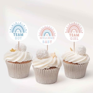 Décorations pour cupcakes révélant le sexe, décorations pour cupcakes arc-en-ciel, décorations pour cupcakes Team Boy, Team Girl | TÉLÉCHARGEMENT INSTANTANÉ