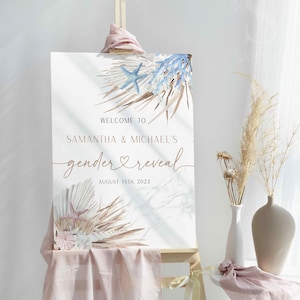 Gender Reveal Welcome Sign, Boho Gender Reveal Sign, Pampas Grass Welcome Sign, Instant Download, Printable Sign Template