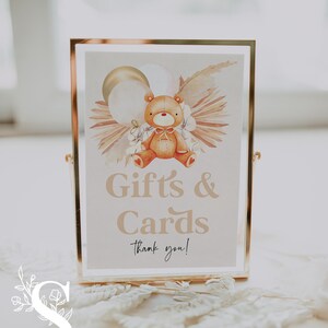 Signo de regalos y tarjetas, signo de oso de peluche, signo de ducha de bebé de oso de peluche, signo de Boho Pampas. Señal de bricolaje, DESCARGA INSTANTÁNEA, 8 X 10" / TBBS