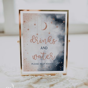 Drinks Sign, Gender Reveal Sign,  Blush & Navy Gender Reveal Sign, Rose Gold Sign,  Moon Stars  Theme, Instant Download