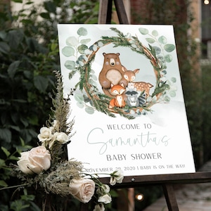 Woodland Baby Shower Sign, Woodland Baby Shower Welcome Sign, Editable Welcome Sign, Instant Download