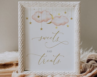 Sweets and Treats Sign, Twinkle Twinkle Little Star Baby Shower Sign, Blush and Gold Sign, Instant Download | PTTLS