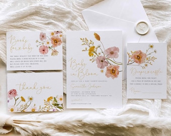 Wildblumen Babypartyeinladung Set, Boho Wildblumen Set, Gartenparty Einladungsset, Wildblumen Thema | SOFORTIGER DOWNLOAD | W01